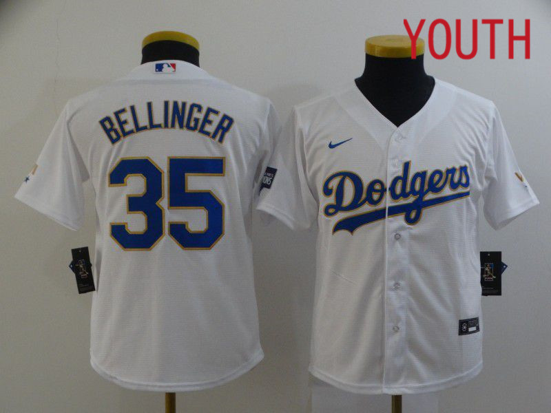 Youth Los Angeles Dodgers 35 Bellinger White Game 2021 Nike MLB Jersey1
